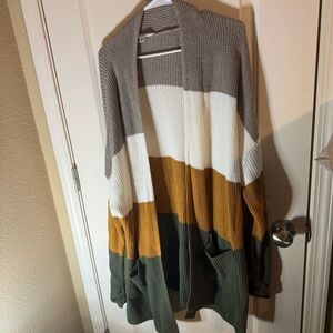 Time and Tru Colorblock Open Front Cardigan XL Cozy Long Knit Sweater